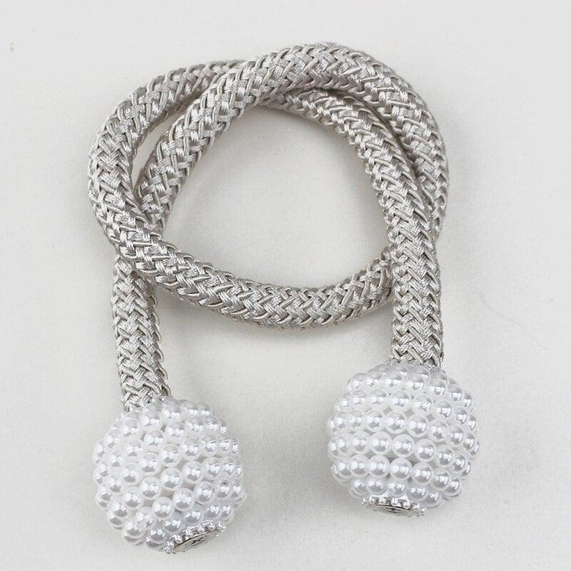 Pearl Magnetic Curtain Clip Tieback Home Decor Buckle Curtain Holder Hanging Ball Rope Straps Holdbacks Room Accessories Strong Magnetic Curtain Tiebacks Pearl Decorative Rope Window Holdbacks For Drapes Home Office
