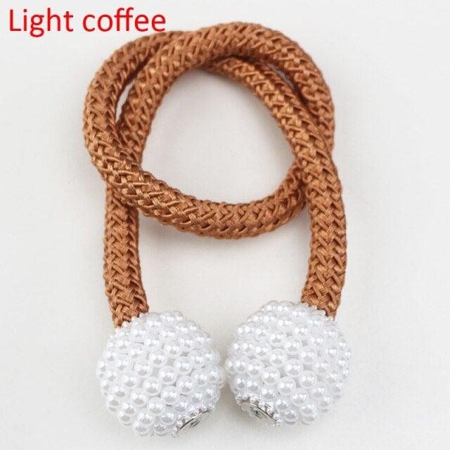 Pearl Magnetic Curtain Clip Tieback Home Decor Buckle Curtain Holder Hanging Ball Rope Straps Holdbacks Room Accessories Strong Magnetic Curtain Tiebacks Pearl Decorative Rope Window Holdbacks For Drapes Home Office