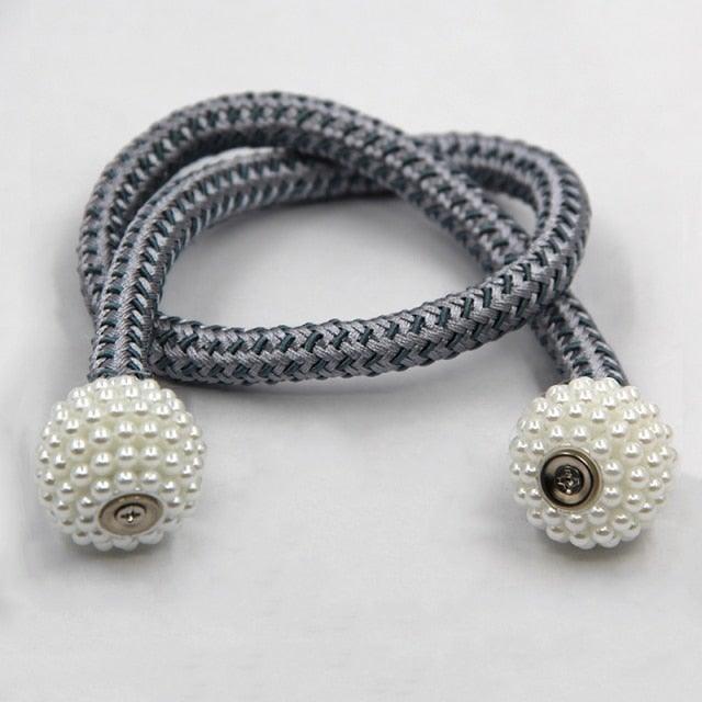 Pearl Magnetic Curtain Clip Tieback Home Decor Buckle Curtain Holder Hanging Ball Rope Straps Holdbacks Room Accessories Strong Magnetic Curtain Tiebacks Pearl Decorative Rope Window Holdbacks For Drapes Home Office