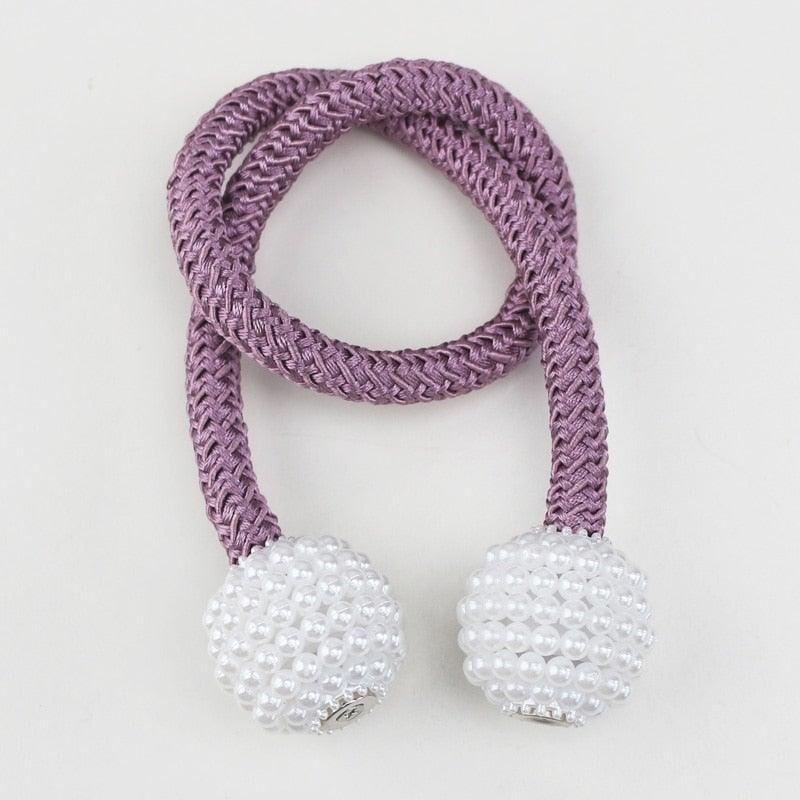 Pearl Magnetic Curtain Clip Tieback Home Decor Buckle Curtain Holder Hanging Ball Rope Straps Holdbacks Room Accessories Strong Magnetic Curtain Tiebacks Pearl Decorative Rope Window Holdbacks For Drapes Home Office