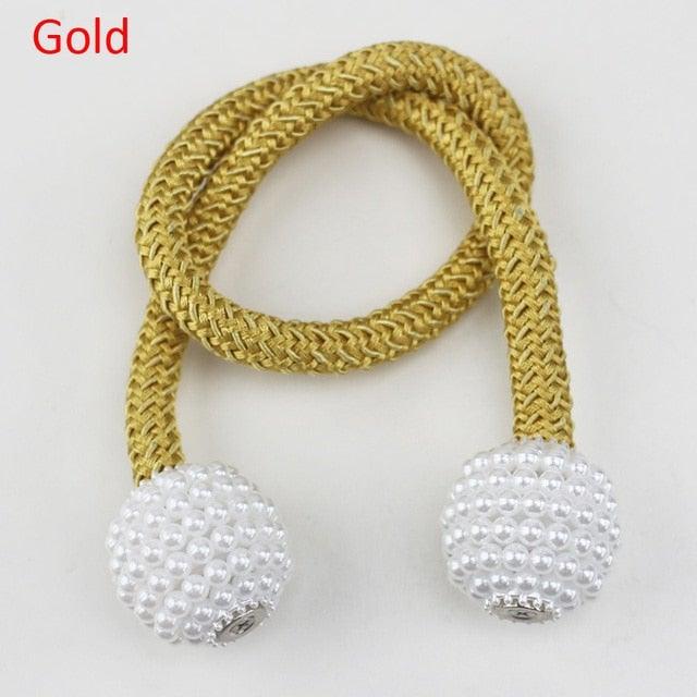 Pearl Magnetic Curtain Clip Tieback Home Decor Buckle Curtain Holder Hanging Ball Rope Straps Holdbacks Room Accessories Strong Magnetic Curtain Tiebacks Pearl Decorative Rope Window Holdbacks For Drapes Home Office