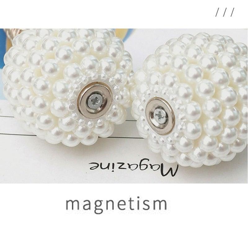 Pearl Magnetic Curtain Clip Tieback Home Decor Buckle Curtain Holder Hanging Ball Rope Straps Holdbacks Room Accessories Strong Magnetic Curtain Tiebacks Pearl Decorative Rope Window Holdbacks For Drapes Home Office