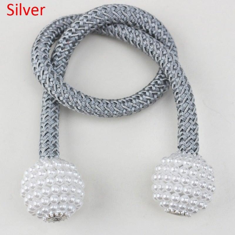 Pearl Magnetic Curtain Clip Tieback Home Decor Buckle Curtain Holder Hanging Ball Rope Straps Holdbacks Room Accessories Strong Magnetic Curtain Tiebacks Pearl Decorative Rope Window Holdbacks For Drapes Home Office
