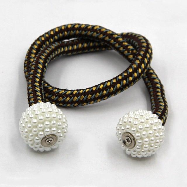 Pearl Magnetic Curtain Clip Tieback Home Decor Buckle Curtain Holder Hanging Ball Rope Straps Holdbacks Room Accessories Strong Magnetic Curtain Tiebacks Pearl Decorative Rope Window Holdbacks For Drapes Home Office