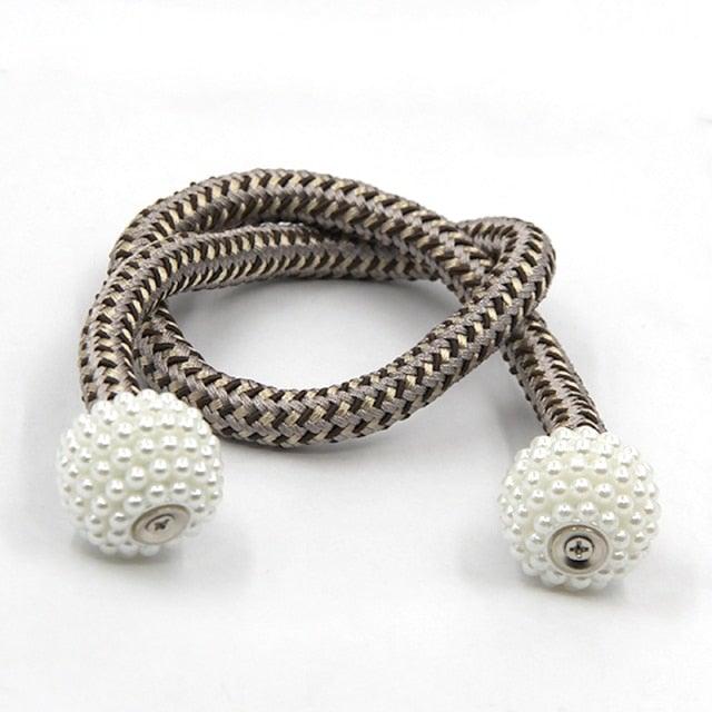 Pearl Magnetic Curtain Clip Tieback Home Decor Buckle Curtain Holder Hanging Ball Rope Straps Holdbacks Room Accessories Strong Magnetic Curtain Tiebacks Pearl Decorative Rope Window Holdbacks For Drapes Home Office