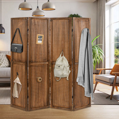 Pegboard Display with 360° Metal Hinges and Solid Wood Frame-4 Panel