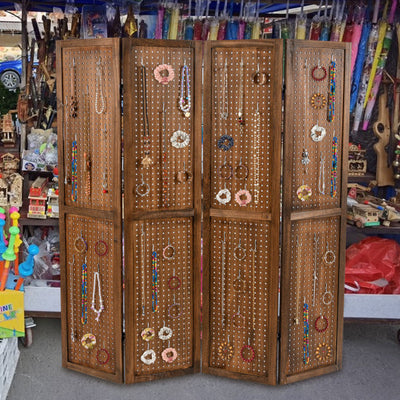 Pegboard Display with 360° Metal Hinges and Solid Wood Frame-4 Panel