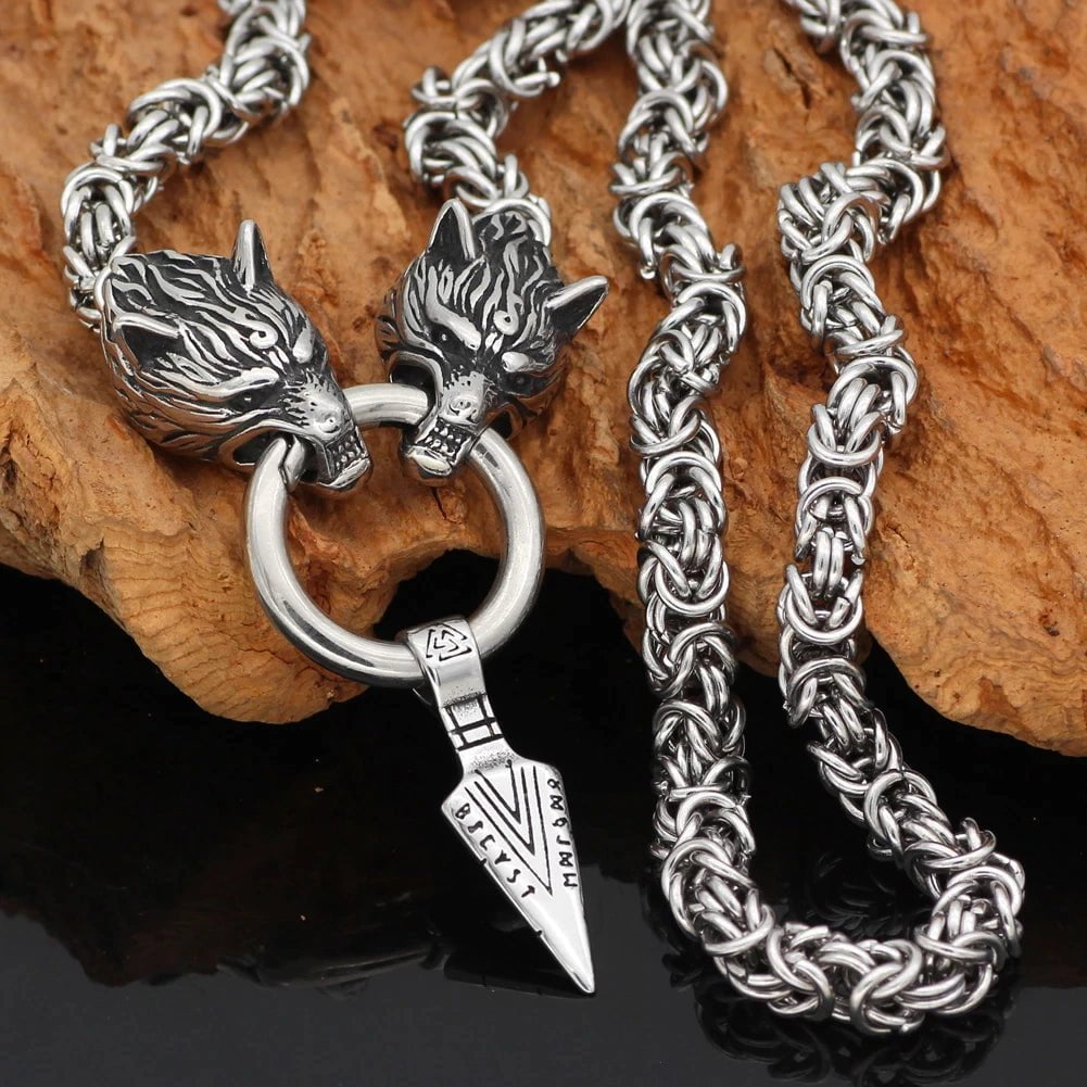 Vikings Fenrir Gungnir Stainless Steel Necklace Ancient Treasures