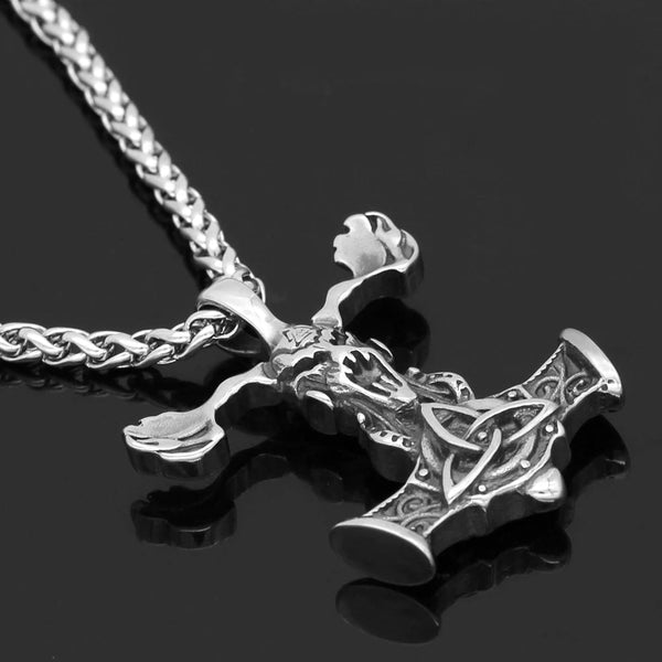 Vikings Goat Skull Mjolnir Stainless Steel Necklace Ancient Treasures