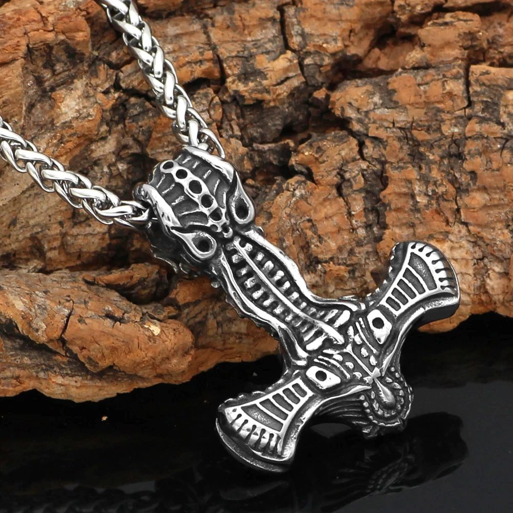 Vikings Mjolnir and Celtic Knot Stainless Steel Necklace Ancient Treasures