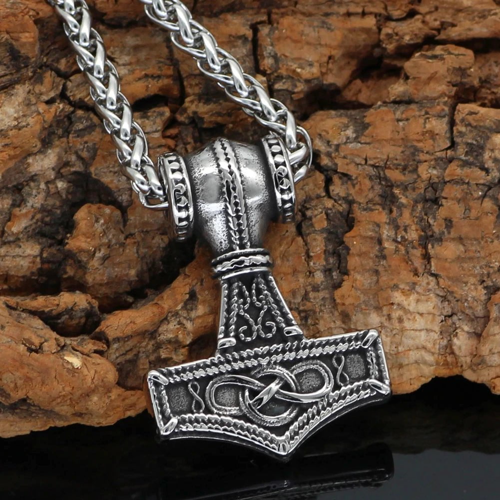 Vikings Mjolnir and Celtic Knot Stainless Steel Necklace Ancient Treasures