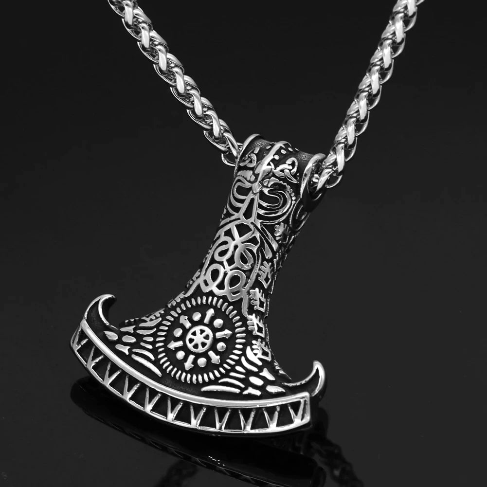 Vikings Raven in Mjolnir Stainless Steel Necklace Ancient Treasures