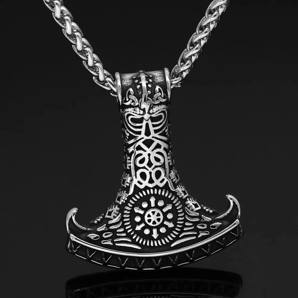 Vikings Raven in Mjolnir Stainless Steel Necklace Ancient Treasures