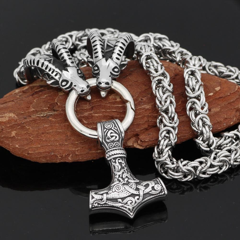 Vikings Mjolnir Stainless Steel Ram Chain Necklace