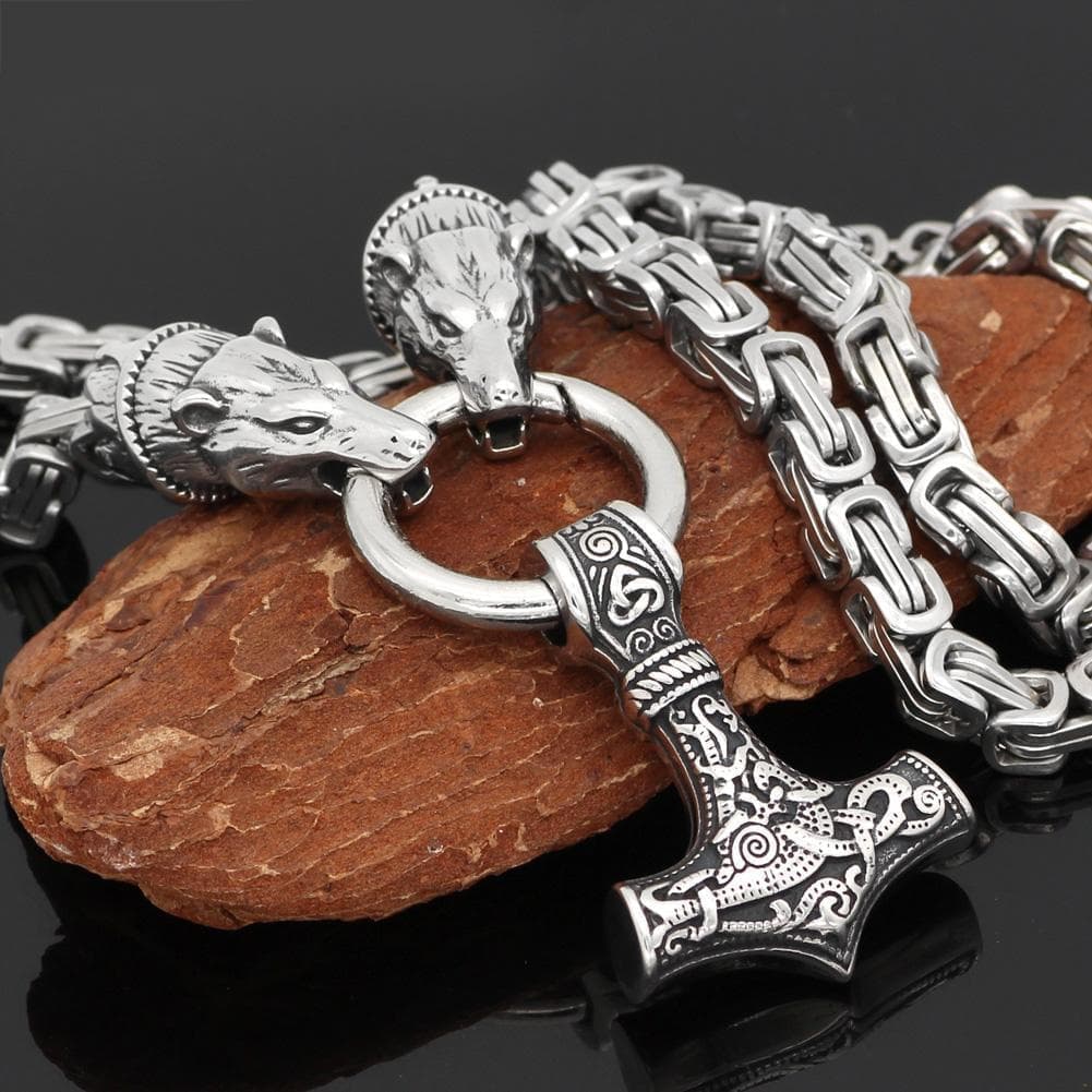 Vikings Geri & Freki Mjolnir King’s Chain Stainless Steel Necklace