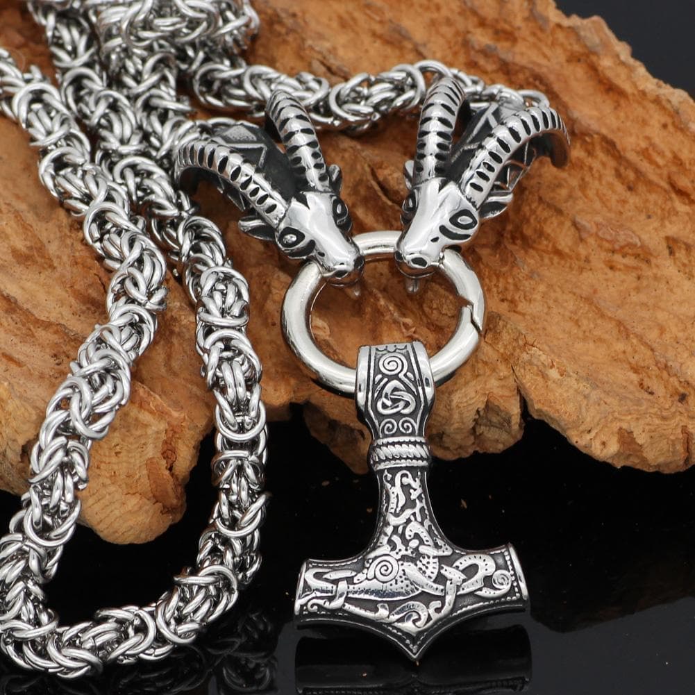 Vikings Mjolnir Stainless Steel Ram Chain Necklace