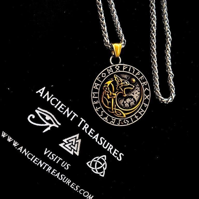 Vikings Fenrir Wolf Runic Necklace