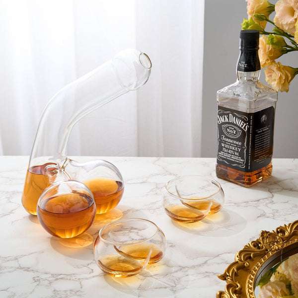 Penis Whiskey Decanter Bottle With Two Whiskey Glasses - Unique & Funny Glass Container for Scotch, Tequila, Brandy, Rum, Bourbon & Other Drinks - Naughty Gift Accessories, Deez Nuts Gag Gifts