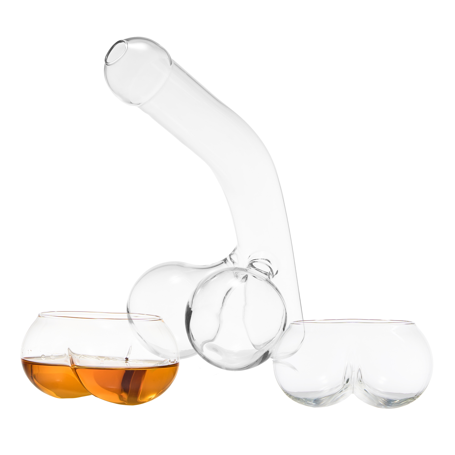 Penis Whiskey Decanter Bottle With Two Whiskey Glasses - Unique & Funny Glass Container for Scotch, Tequila, Brandy, Rum, Bourbon & Other Drinks - Naughty Gift Accessories, Deez Nuts Gag Gifts