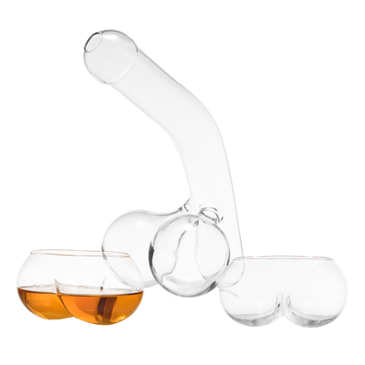 Penis Whiskey Decanter Bottle With Two Whiskey Glasses - Unique & Funny Glass Container for Scotch, Tequila, Brandy, Rum, Bourbon & Other Drinks - Naughty Gift Accessories, Deez Nuts Gag Gifts