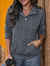 Perfee Textured Quarter Snap Long Sleeve Sweatshirt - Dark Gray / XL