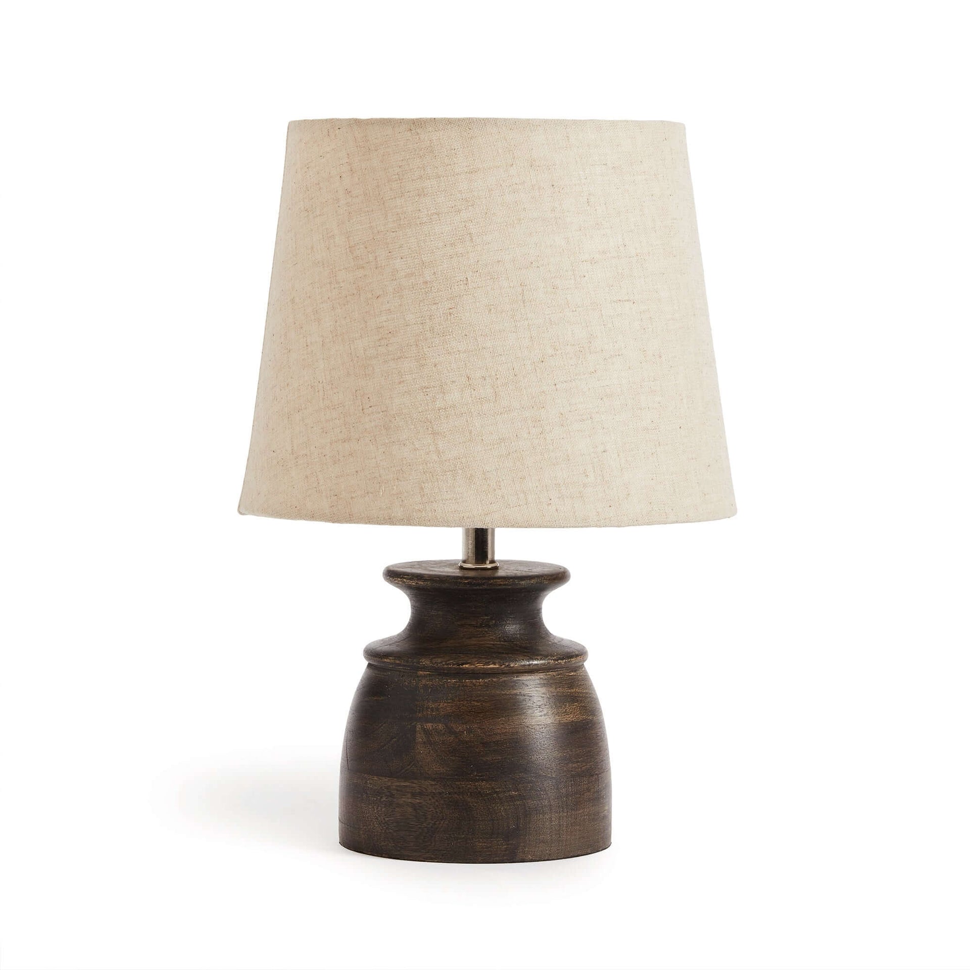 Petite Mango Wood Desk Lamp with Natural Linen Shade