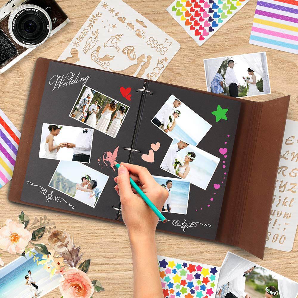 Photo Album Vintage Leather with Black Page DIY Scrapbook Album Photo Sticker Paper Photo Album Scrapbook Paper Baby Family Scrapbook Albums Christmas Birthday Wedding Valentines Gift