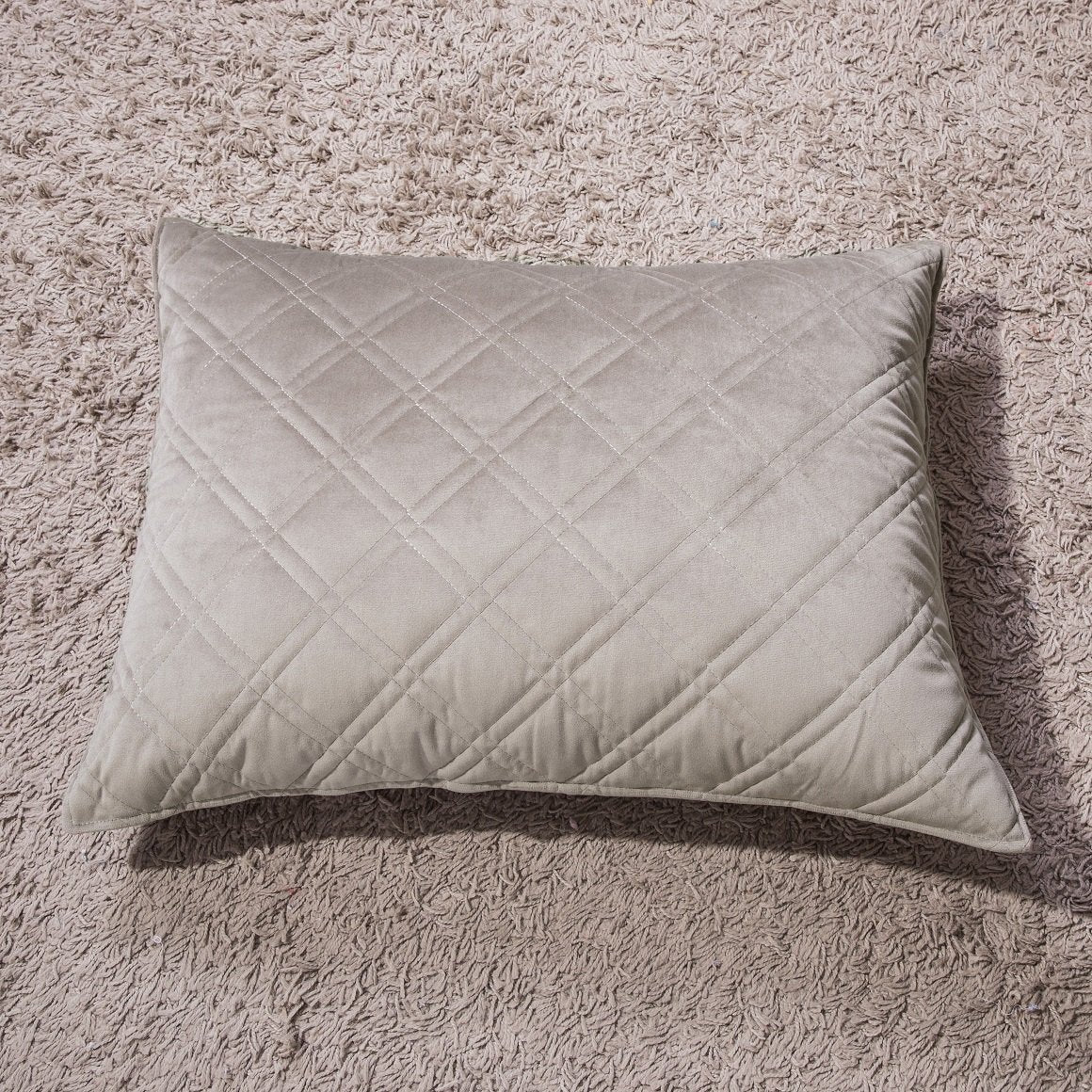 DaDa Bedding Taupe Grey Velvet Quilted King Pillow Sham - (JHW831)