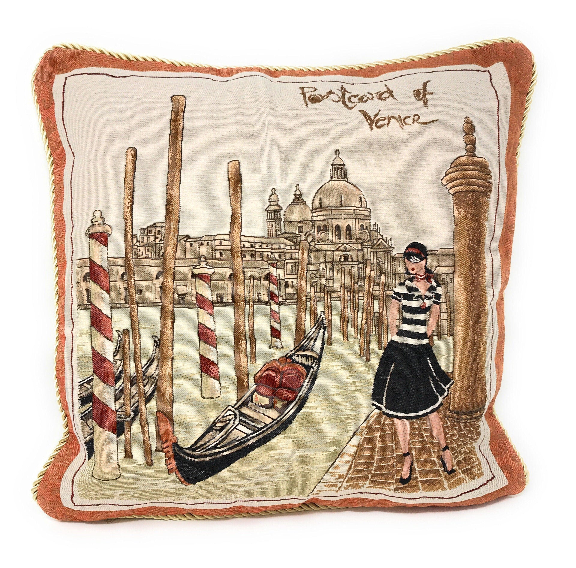 DaDa Bedding Set of 2-Pieces Postcard of Venice Tapestry Throw Pillow Covers w/ Inserts - 18