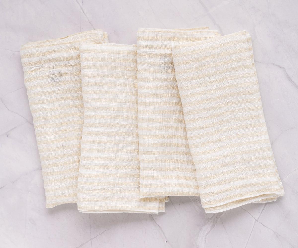Beige Pinstripe Linen Napkins - Set of 4, 8 & More