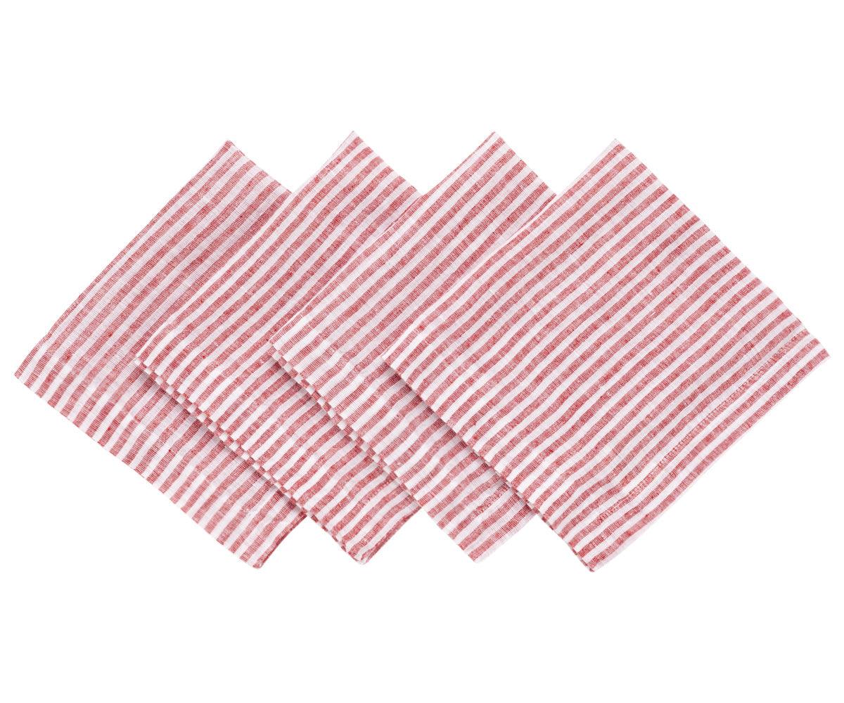 Red Pinstripe Linen Napkins - Set of 4, 8 & More