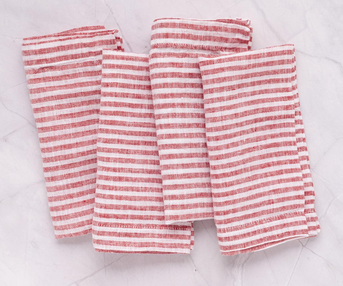 Red Pinstripe Linen Napkins - Set of 4, 8 & More