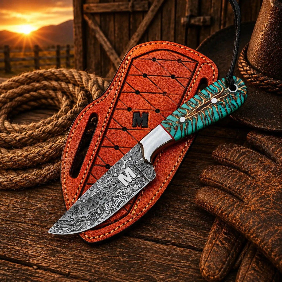 Pinecone Cowboy Working Knife – Damascus Steel 3.5