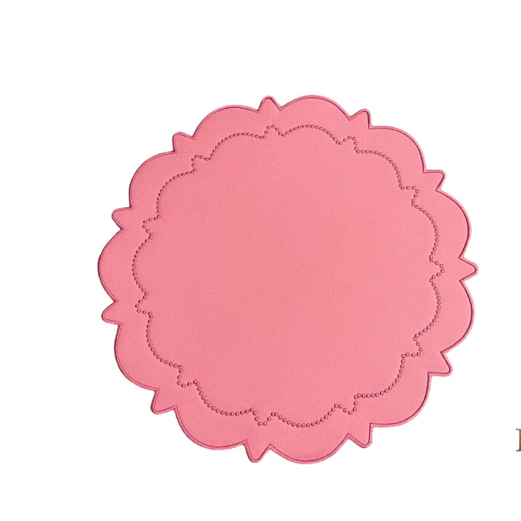 SPRING TABLE DECOR – SOLSTICE PINK SCALLOPED FAUX LEATHER PLACEMAT