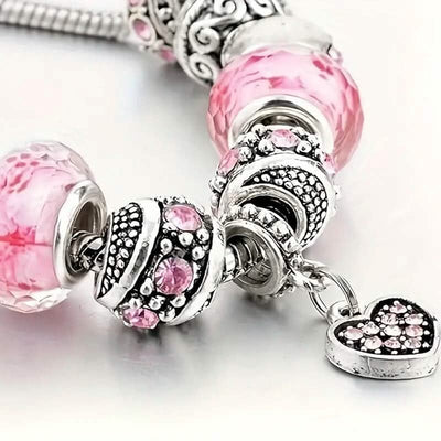 Pink Heart-Shaped Pendant Bracelet
