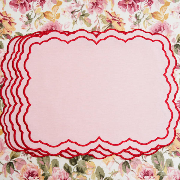 ELARA PINK RECTANGLE FABRIC PLACEMAT & NAPKIN SET (Set Of 4)