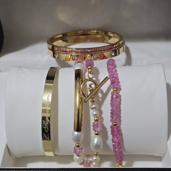 Pink Topaz and Freshwater Pearls Bracelet set