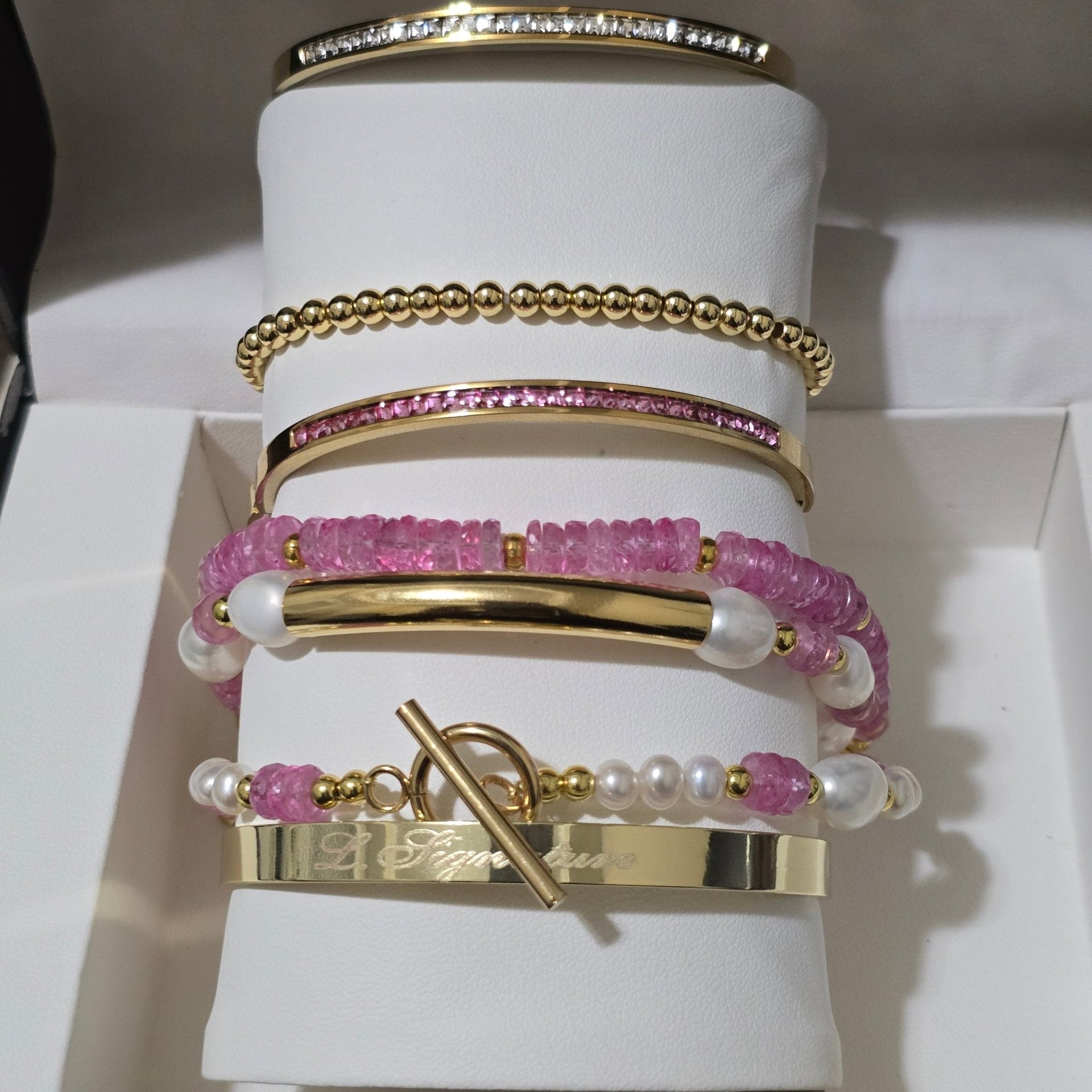 Pink Topaz and Freshwater Pearls Bracelet set