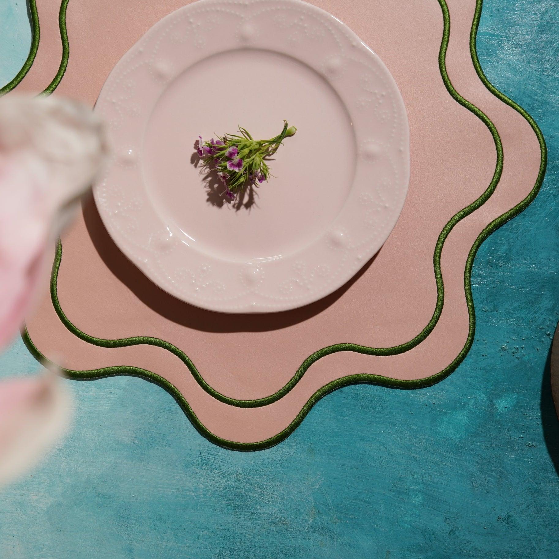 SPRING TABLE DECOR – HAVEN PINK WAVY EDGE FAUX LEATHER PLACEMAT