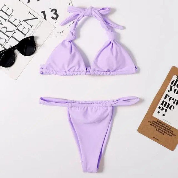 Pink Woman Summer Swimsuit Mini Lace Up Adjustable Bikinis Set Beachwear Top Swimwear Women Swimming Wear Colorful Beach Bathing Suit