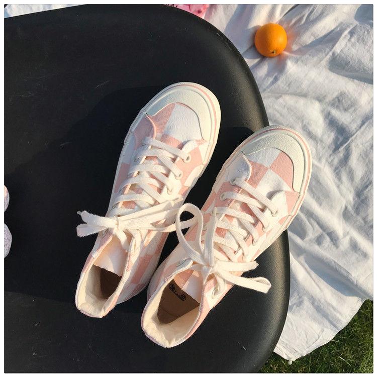 Pink Women's Luxury Canvas Sneakers Flats New Casual Tennis Basketball Canvas Shoes High-top Fashion Sneakers Slip On Walking Shoe Athletic Shoes For Gym Running Work