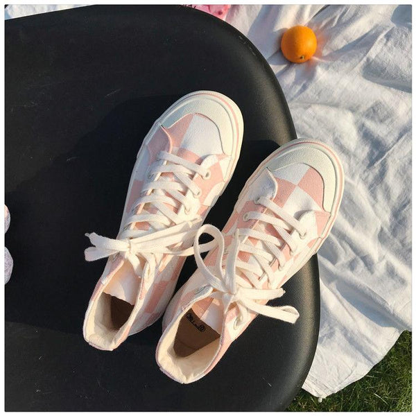 Pink Women's Luxury Canvas Sneakers Flats New Casual Tennis Basketball Canvas Shoes High-top Fashion Sneakers Slip On Walking Shoe Athletic Shoes For Gym Running Work