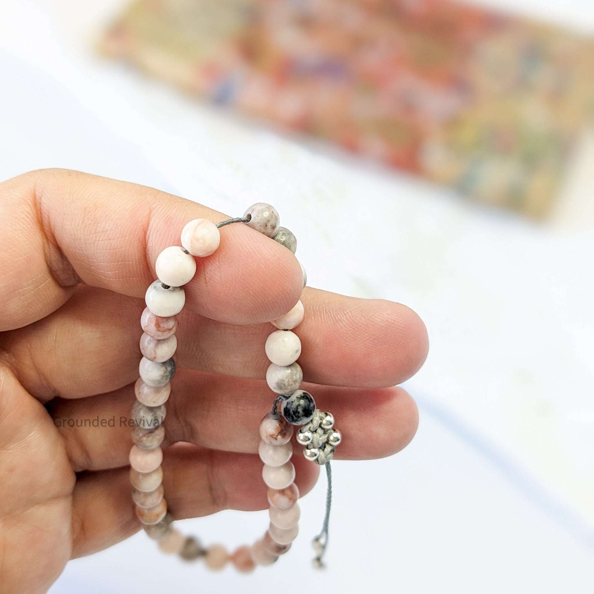 Pink Zebra Jasper Tasbih Bracelet | Women's Dhikr Beads - 33 Beads, 6.5mm