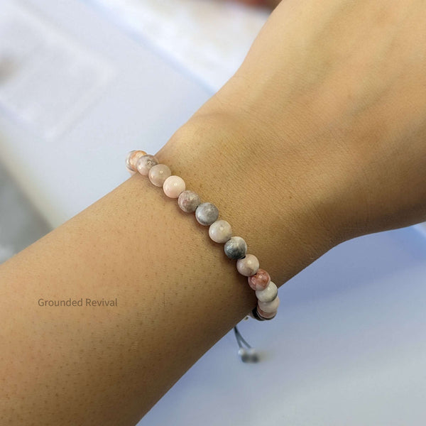 Pink Zebra Jasper Tasbih Bracelet | Women's Dhikr Beads - 33 Beads, 6.5mm