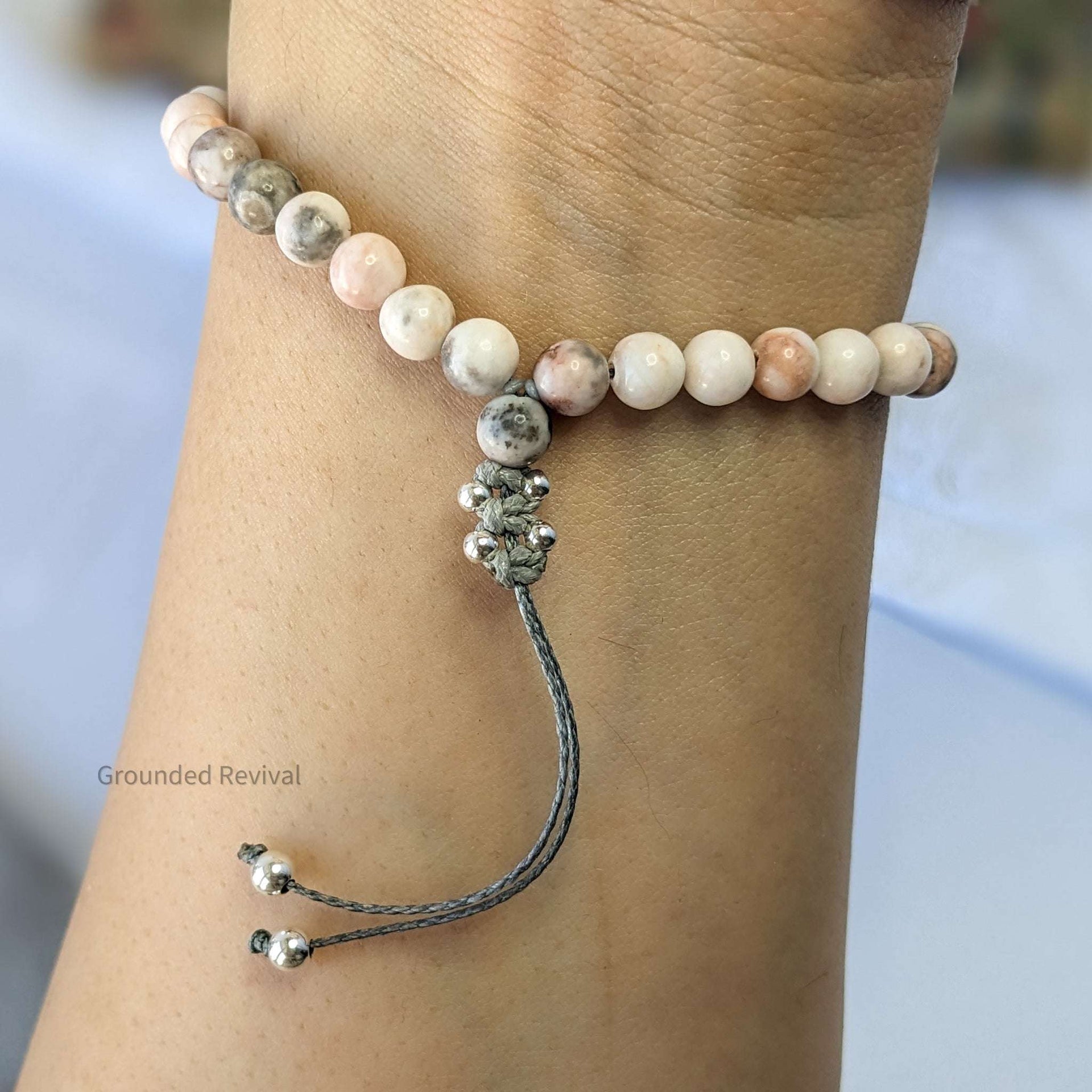 Pink Zebra Jasper Tasbih Bracelet | Women's Dhikr Beads - 33 Beads, 6.5mm