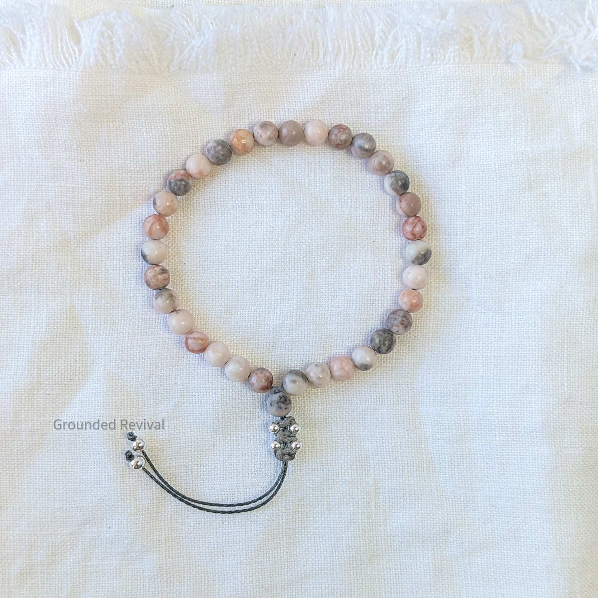 Pink Zebra Jasper Tasbih Bracelet | Women's Dhikr Beads - 33 Beads, 6.5mm