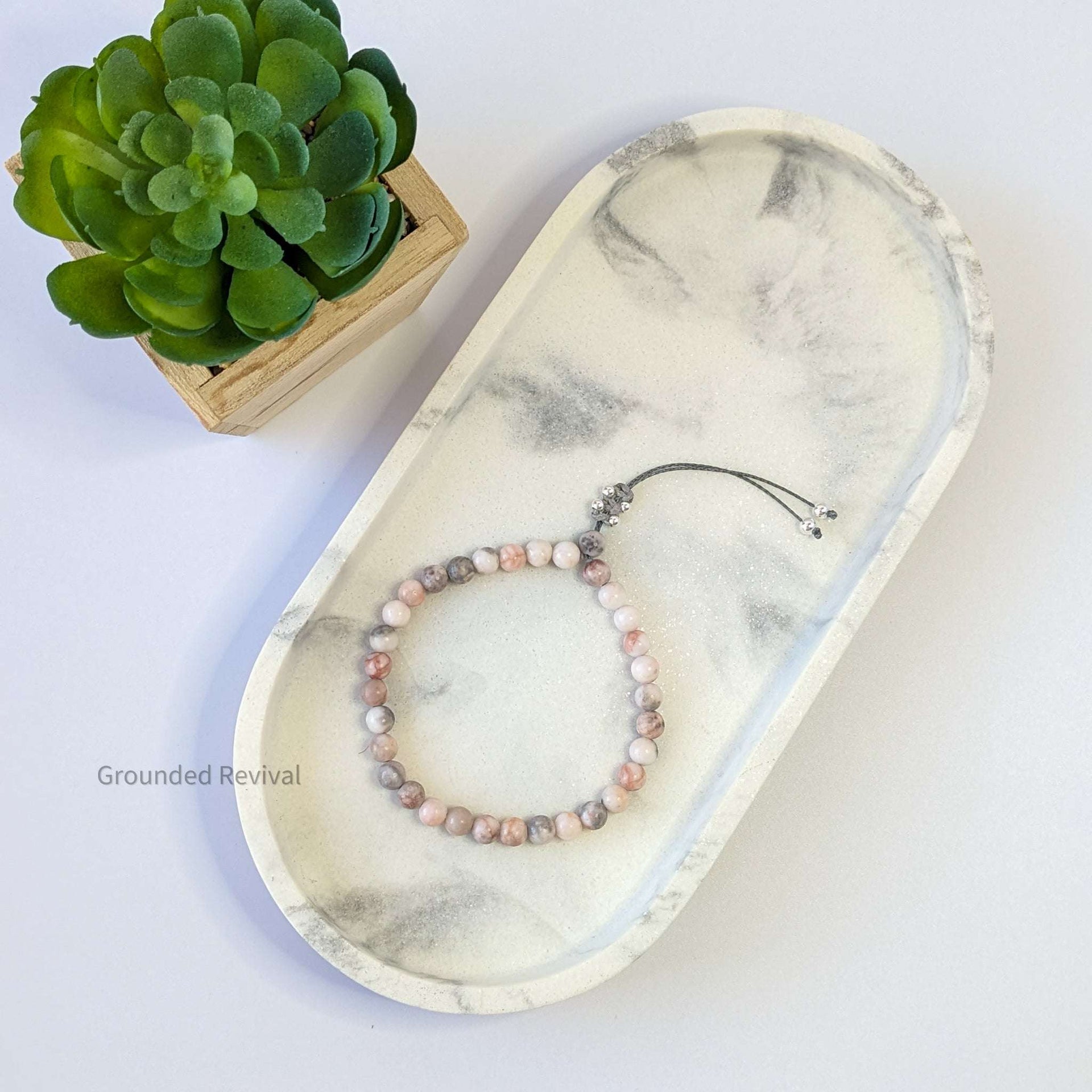 Pink Zebra Jasper Tasbih Bracelet | Women's Dhikr Beads - 33 Beads, 6.5mm