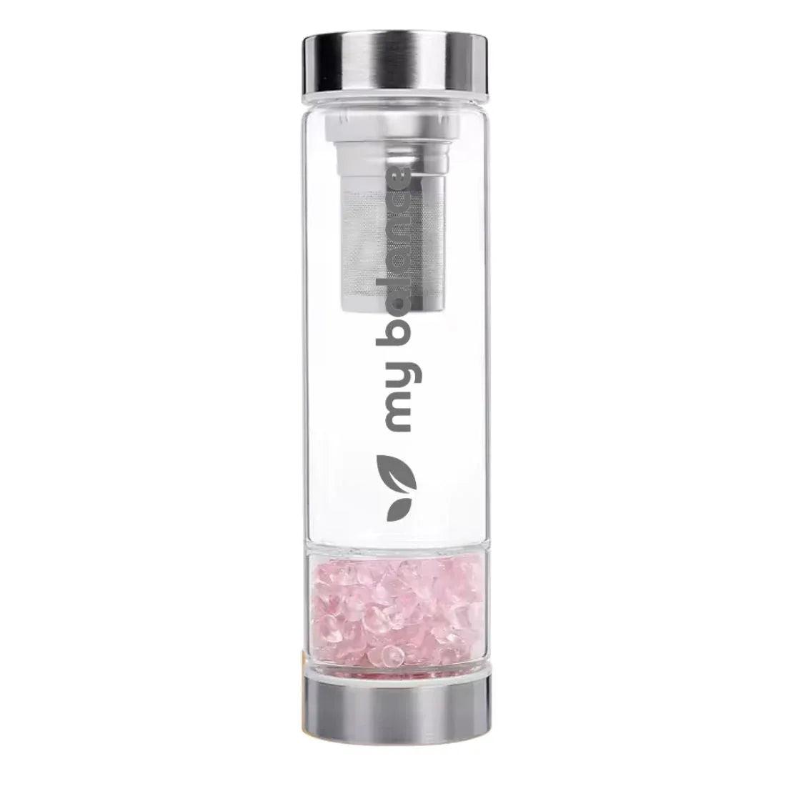 My Balance's High-Quality Borosilicate Glass Bottle with Pink Quartz - Gifts for You 'n Me