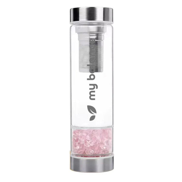 My Balance's High-Quality Borosilicate Glass Bottle with Pink Quartz - Gifts for You 'n Me