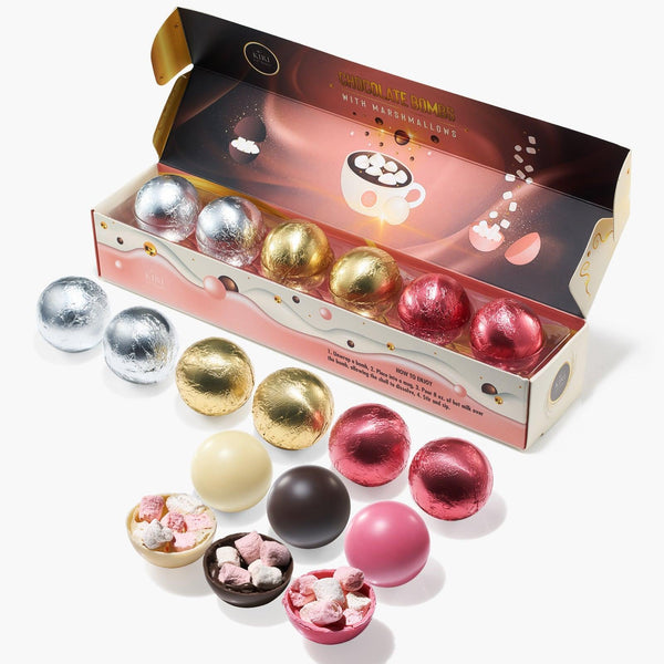 Hot Chocolate Bombs - Set of 6-3 Flavors of White, Fudge Brownie, Strawberry Chocolates - Delicious Cocoa Bombs Filled with Marshmallows - Classic Bomb Gift Set, Melting Marshmallow Delicious Gifts